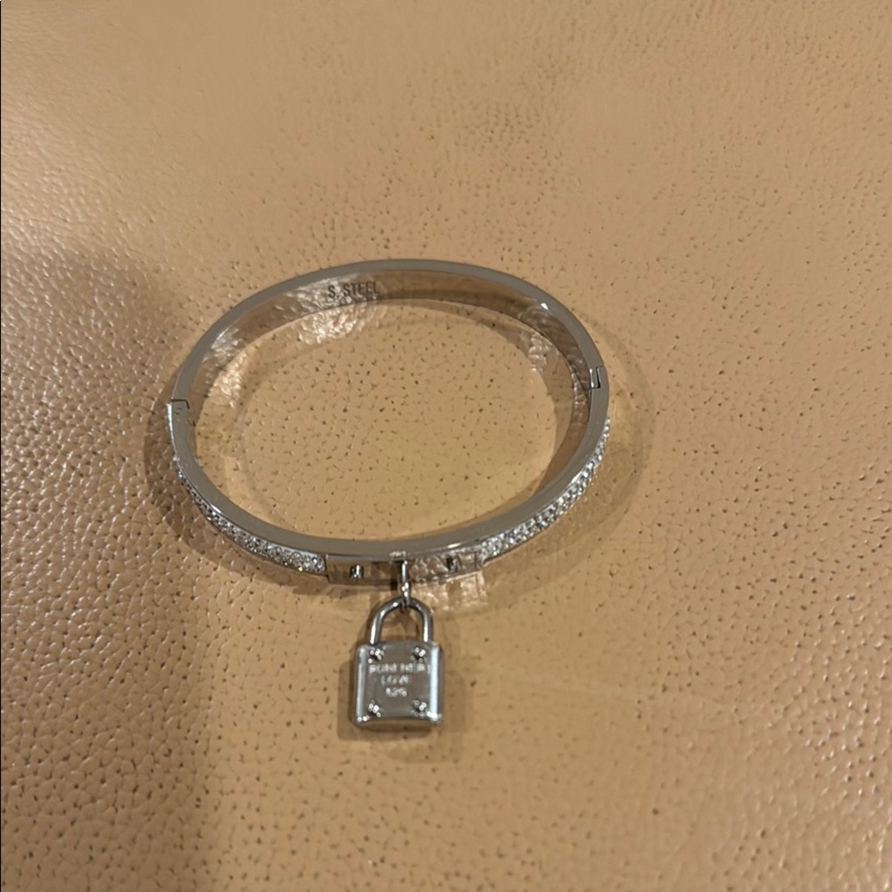 Stainless Steel Bangle Bracelet with Lock Charm